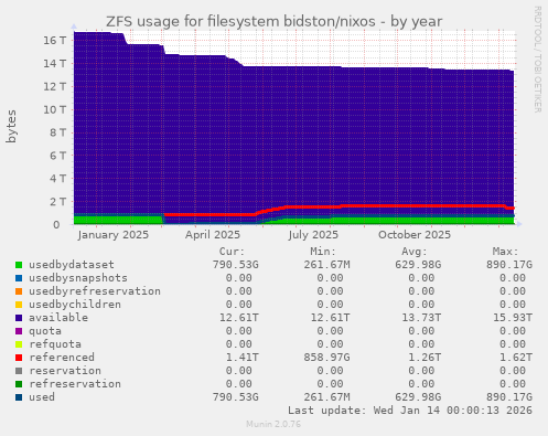 ZFS usage for filesystem bidston/nixos
